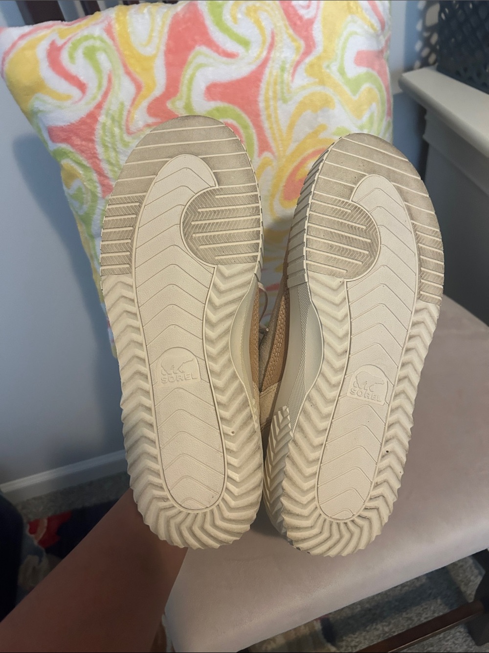 Sorel Women's Beige/Tan and Gold Suede Platform Sneakers - Picture 7 of 12